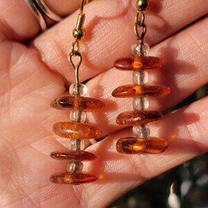 Handmade genuine Baltic amber clear beads earrings